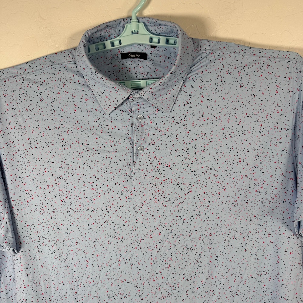 Breezy Polo Shirt Mens 4XL Blue Paint Splatter Performance Golf Activewear